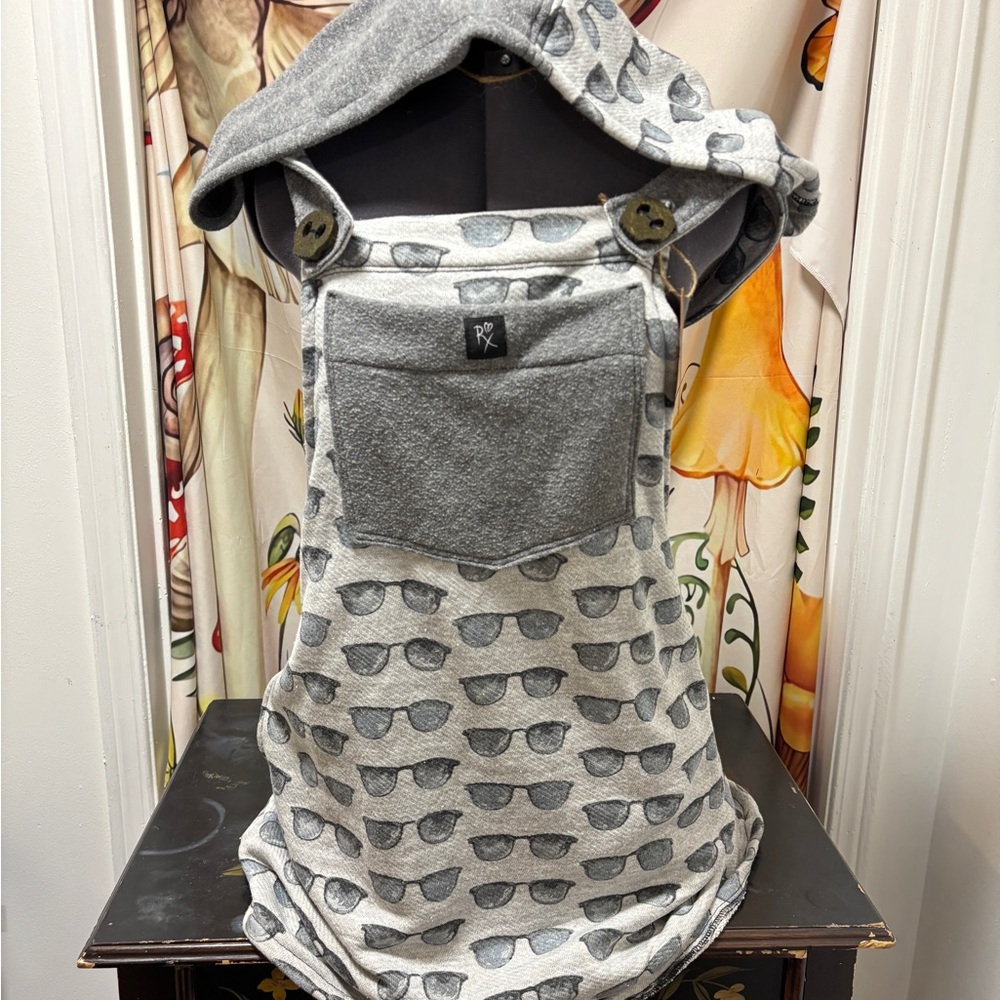 Gray Overalls Dress with Sunglasses Print Terry Fabric